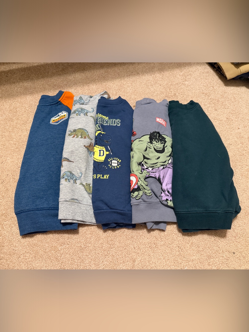 Kids Graphic Sweatshirt Bundle - Dinosaur, Hulk & Navy Crewnecks